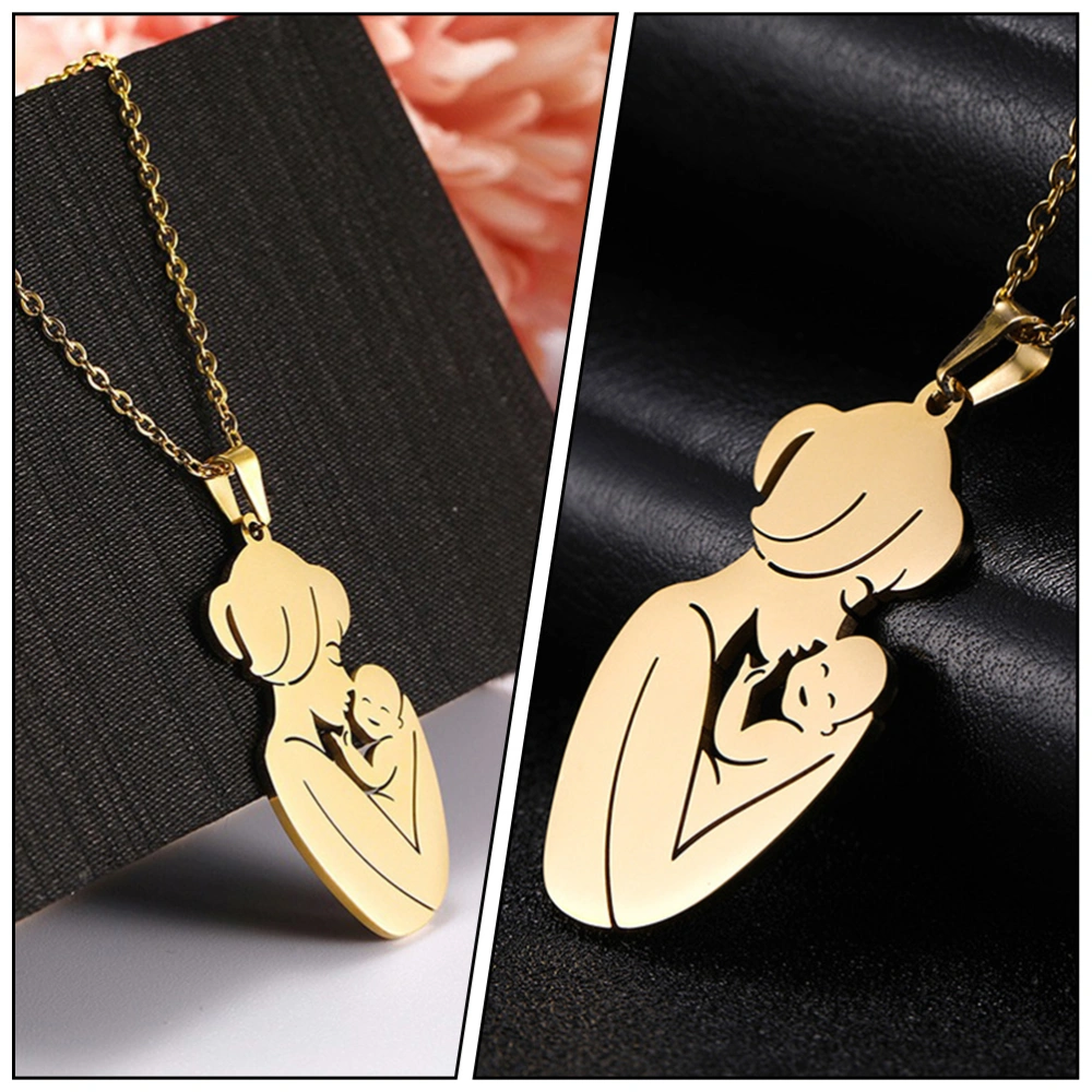 1Pc Mother Hugging Baby Charm Necklace Clavicle Chain Neck Pendant Neck Jewelry