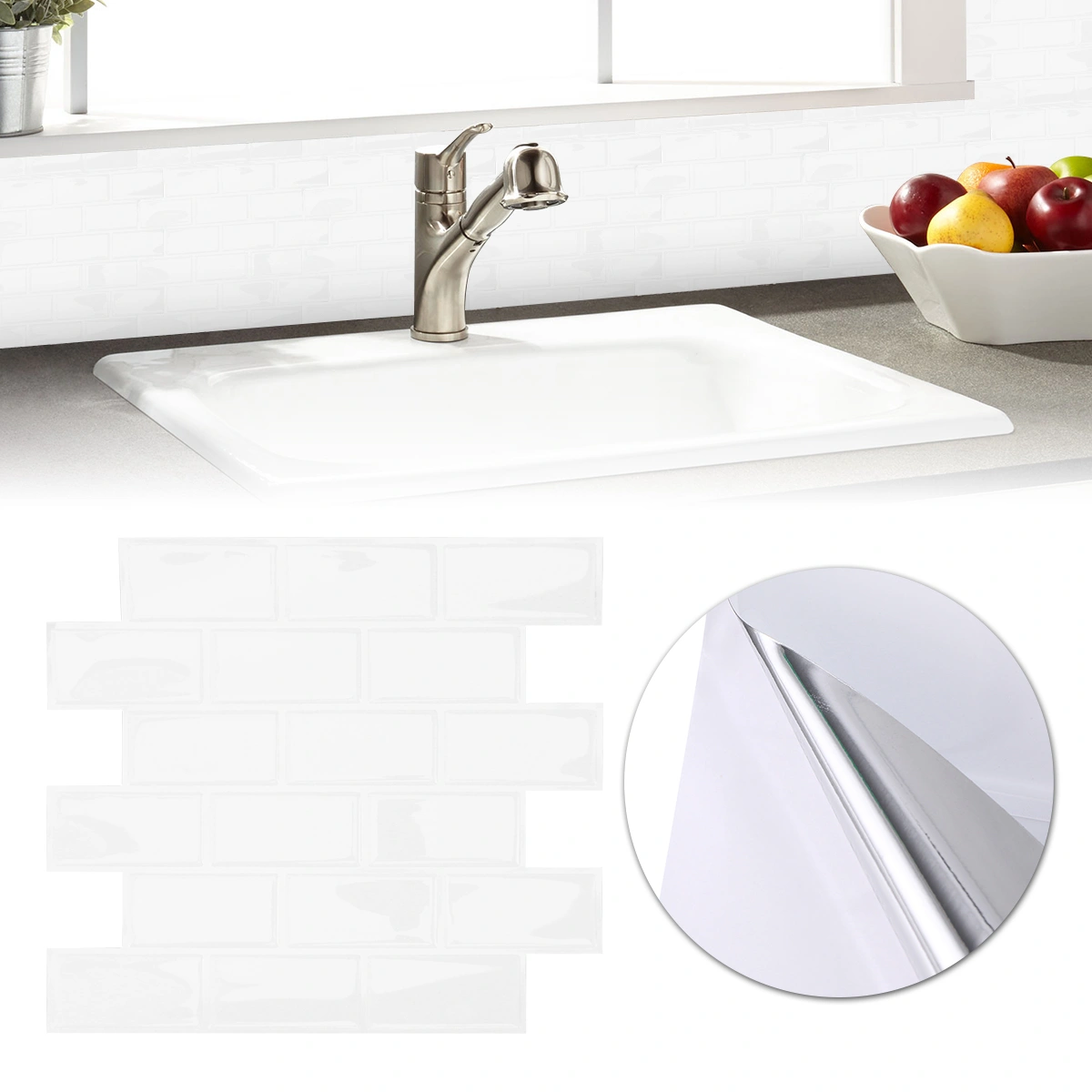 Self Adhesive Wall Tile Removable Waterproof Peel and Stick Backsplash for Kitchen 28.6x25.5CM (White)