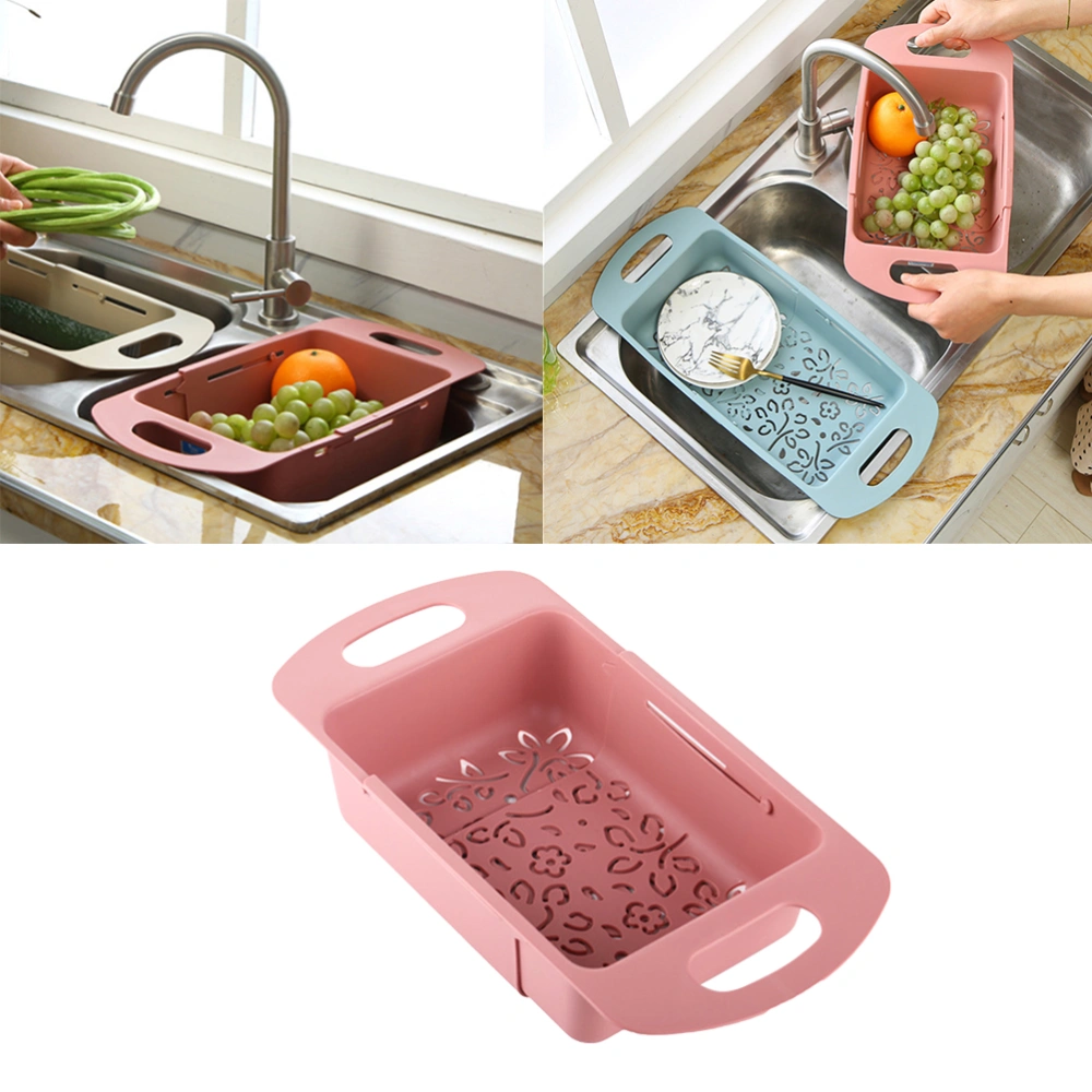 Kitchen Collapsible Draining Basket Creative Sink Colander Strainer for Vegetable Fruit (Nordic Pink)