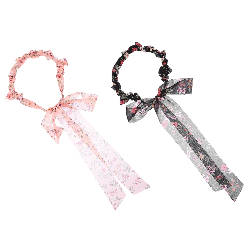 2Pcs Ribbon Hair Bands Stylish Silk Hair Bands Chiffon Floral Headbands for Girl