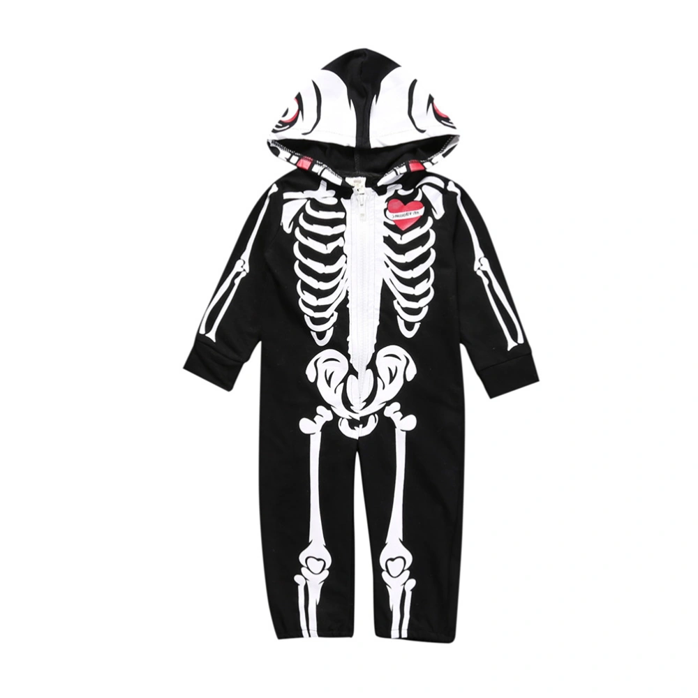 Skeleton Pattern Long Sleeve Hoodies Baby Jumpsuit Halloween Themed Romper Toddler Clothes Outfit Size 90 Black