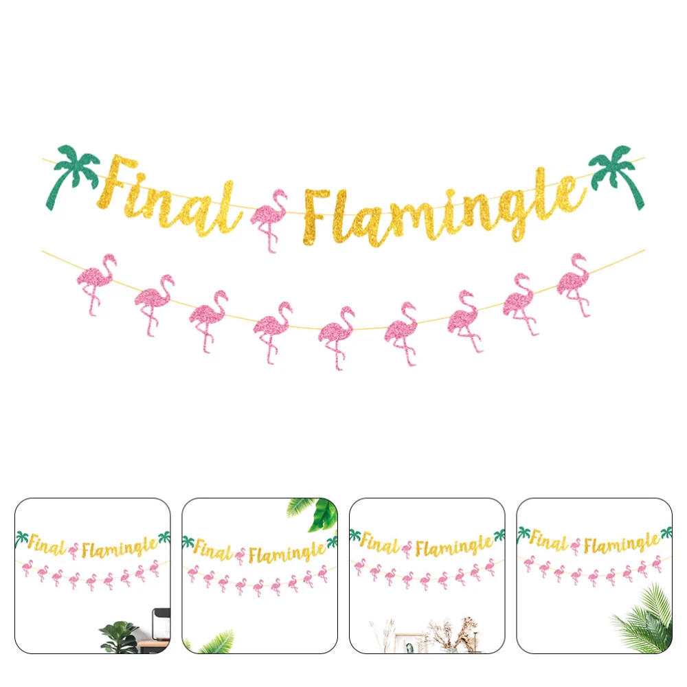 2Pcs Decorative Hawaii Flamingo Banner Indoor Hanging Adornment Photo Prop