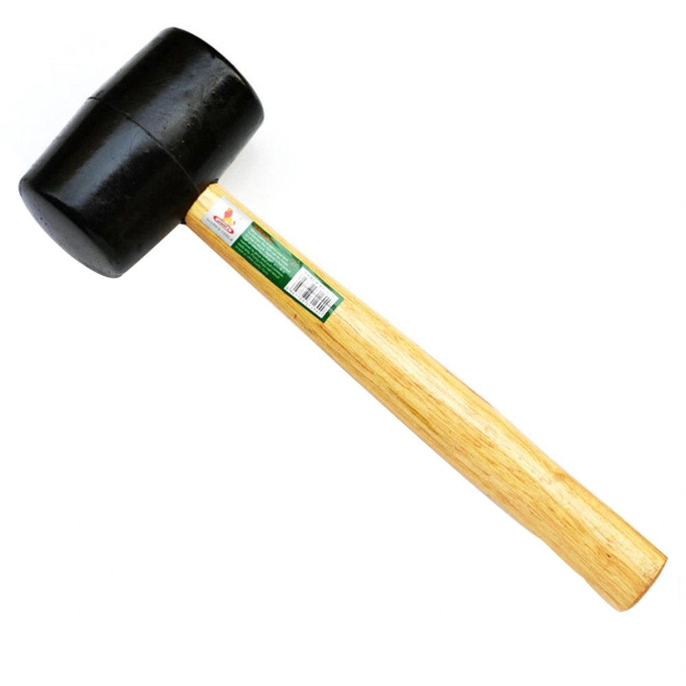 High Elastic Shockproof Hardwood Shaft Rubber Mallet Hammer 300g (Black)