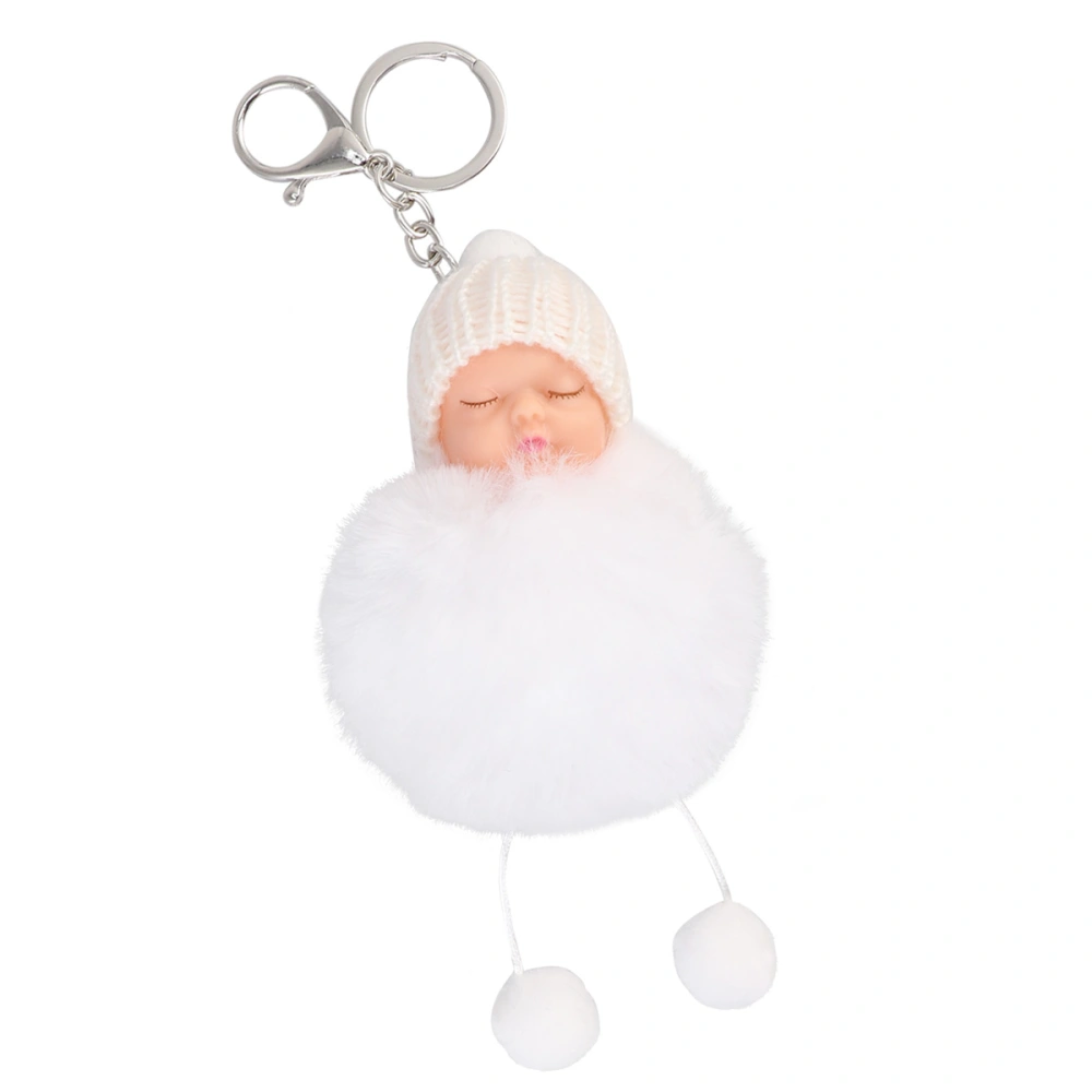 Hairball Key Ring Doll Hair Ball Key Chain Sleeping Baby Hairball Key Chain Pendant White