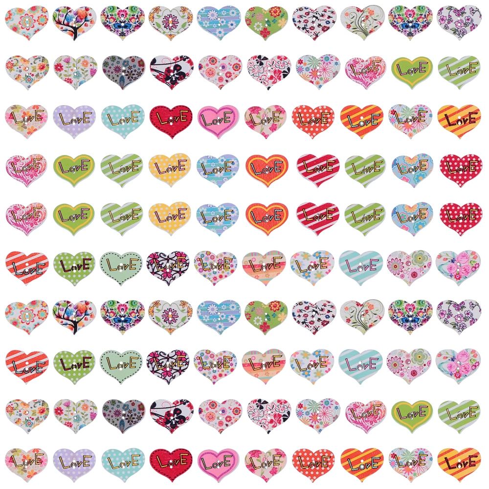 100 Pcs Unique Decors Peach Heart Shape Clothing Buttons Two-hole Fasteners