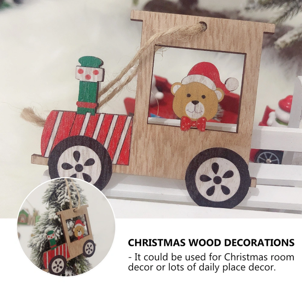 8PCS Wooden Christmas Mini Train Decor DIY Wood Hanging Crafts Tree Ornaments