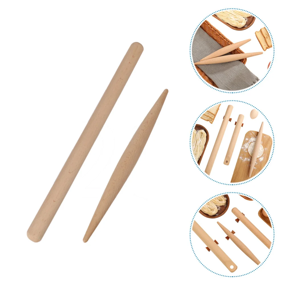 2Pcs Professional Beech Wood Rolling-pins for Baking Pasta and Cookie (Wood)