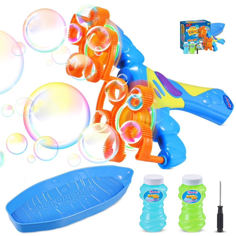 iBaseToy Kids Bubble Blower Twins Bubble Stick Handheld Bubble Machine Lighed Up Bubble Maker with Bubble Solution