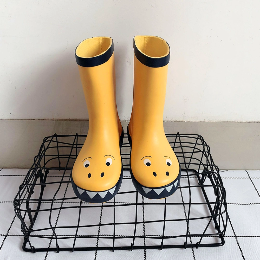 1 Pair Children Cartoon Waterproof Non-slip Rain Boot Dinosaur Pattern Design for Kids (Yellow Size 27 17.5cm Inner Length)