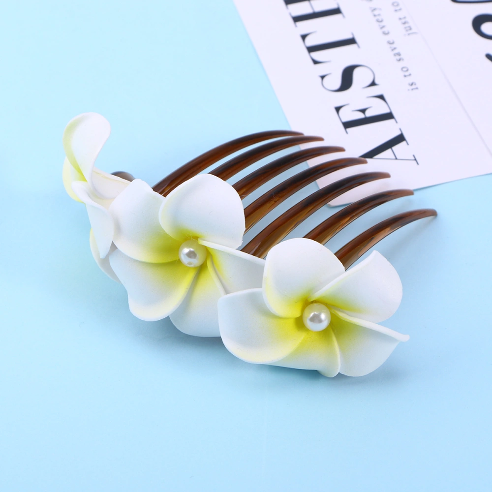 Handmade Artificial Pearl Plumeria Hair Comb Artificial Flower Wedding Bridal Hair Clips Hair Wedding Accessories for Women and Ladies (White)