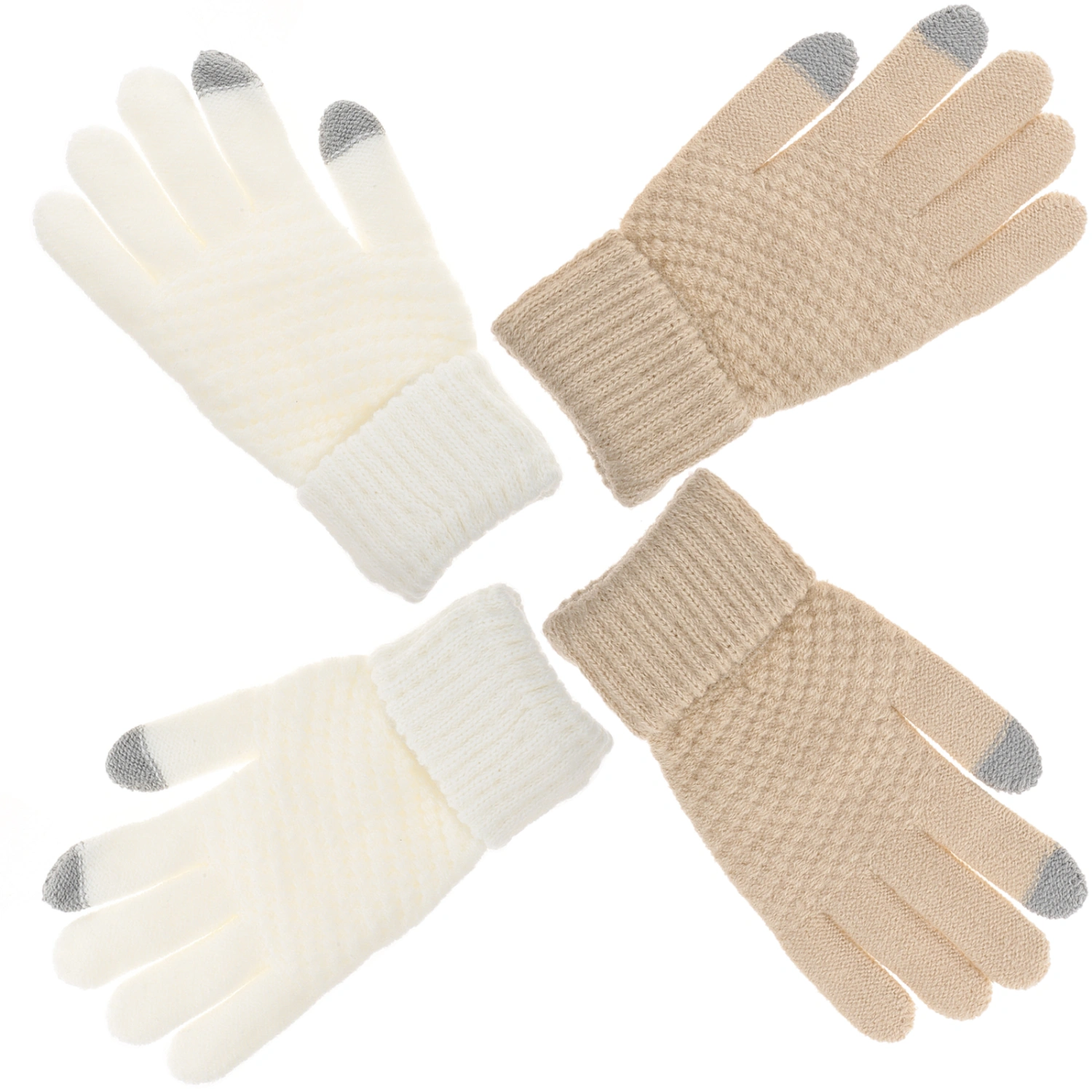2 Pairs Winter Knitted Gloves Full Fingers Thick Gloves Warm Knit Gloves