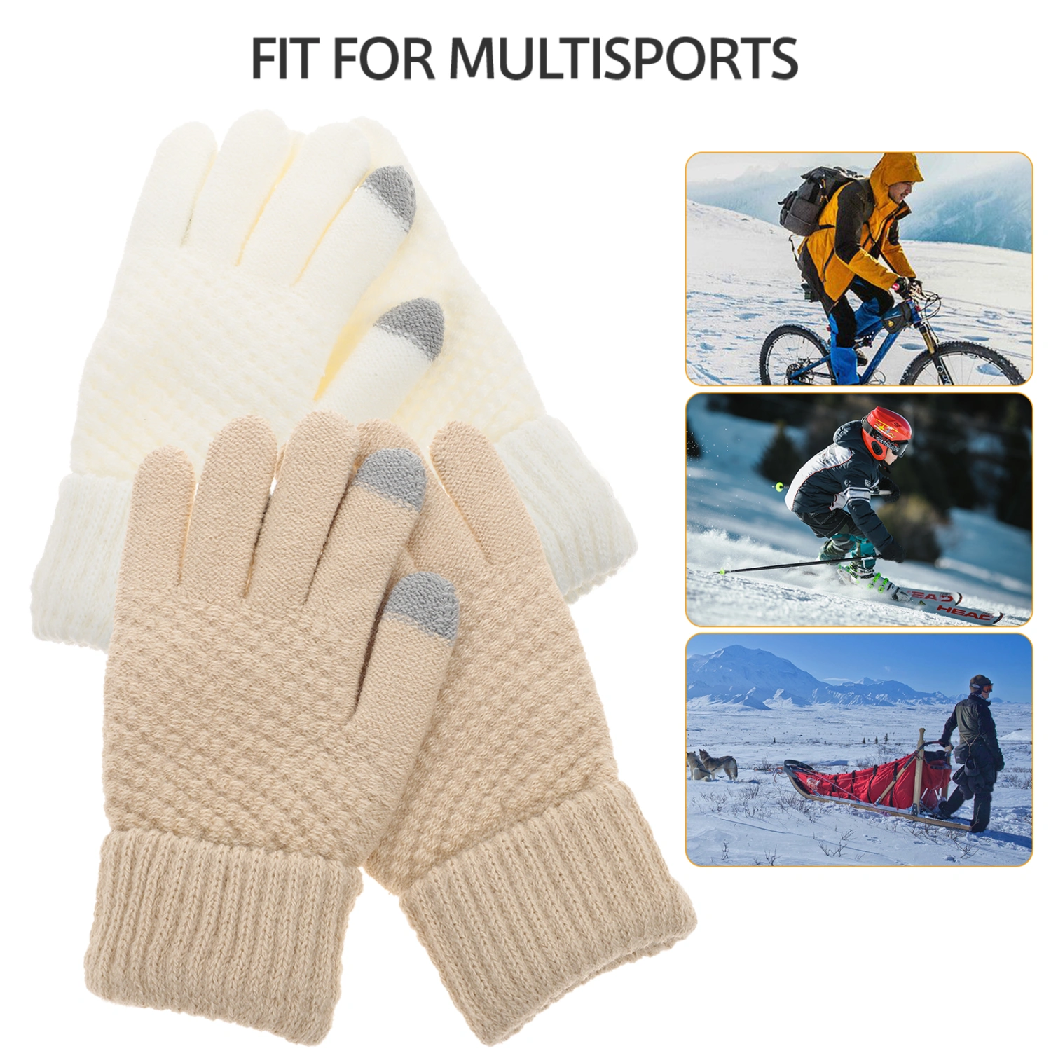 2 Pairs Winter Knitted Gloves Full Fingers Thick Gloves Warm Knit Gloves