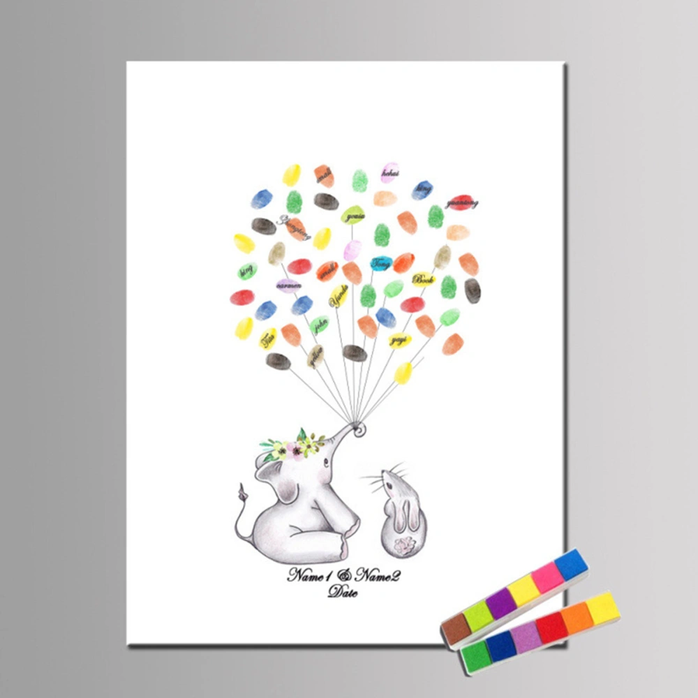 Creative Fingerprints Tree Guest Sign-in Book Elephant and Rabbit Fingerprint Keepsake for Birthday