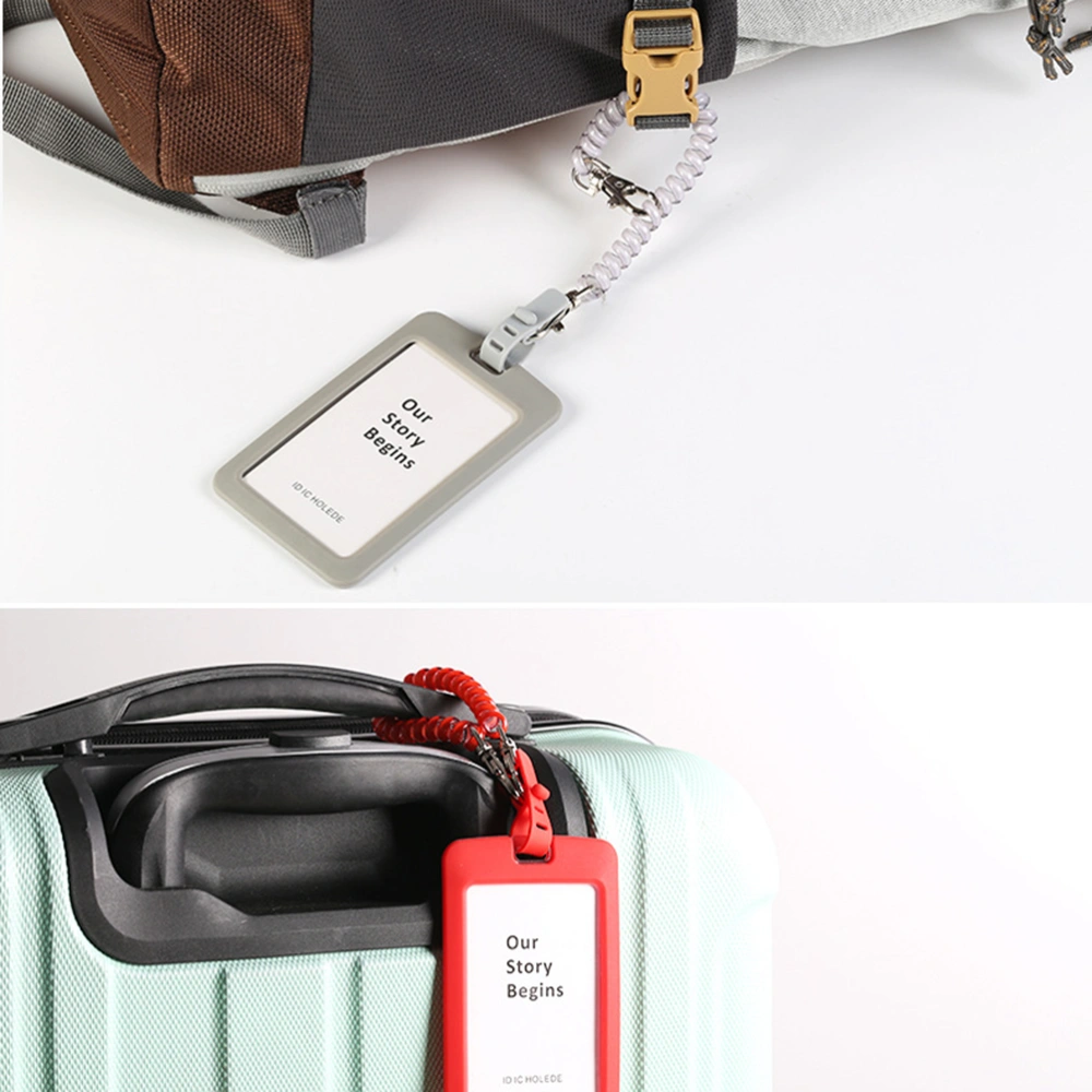 Silicone ID Holder with Spring Rope Luggage Tag Aircraft Luggage Information Registration Label (Grey)