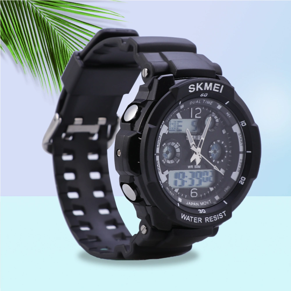 0931 Waterproof Unisex LED Digital Analog Dual Time Display Sports Wrist Watch with Date /Week /Alarm /Stopwatch /Backlight /Rubber Band (Silver)