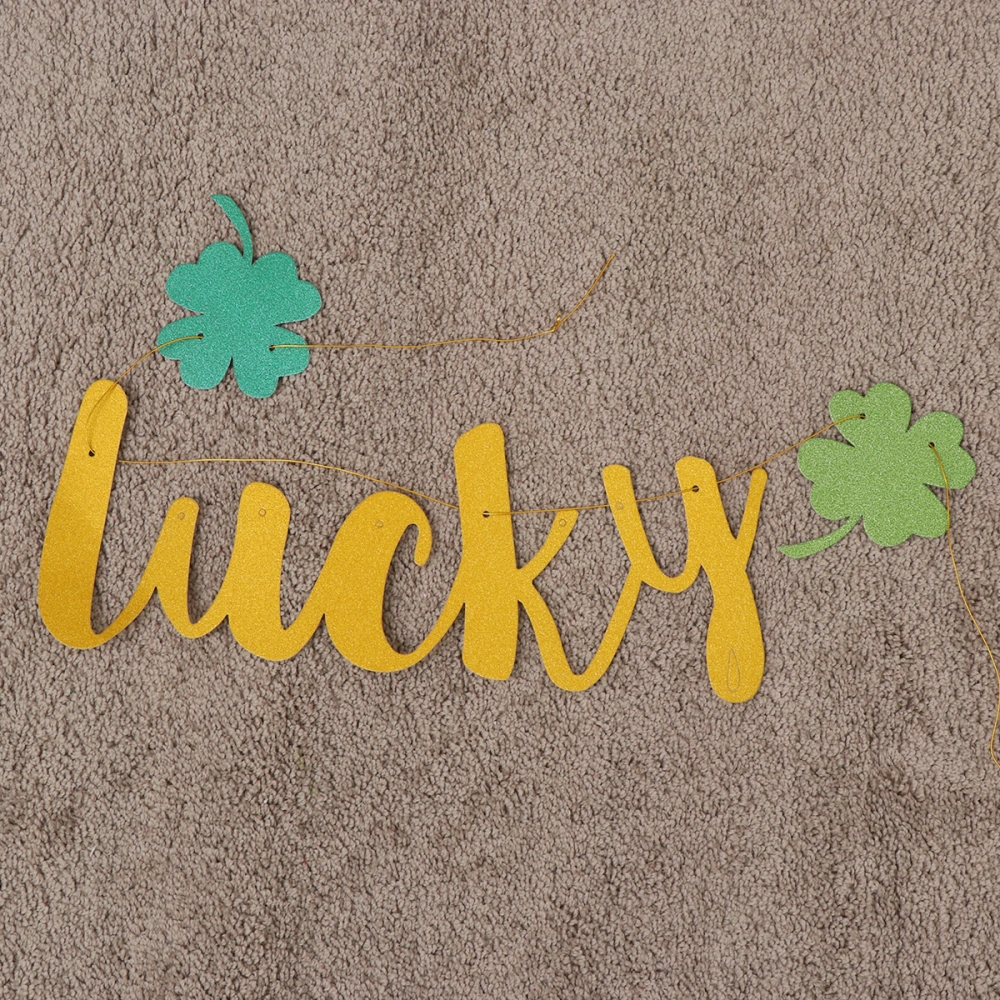 2 Sets Glitter Paper Banner St. Patricks Day Bunting Party Decoration Delicate Clover Letter IN LOVE Printing Garland Festival Party Flag Layout Supply Set