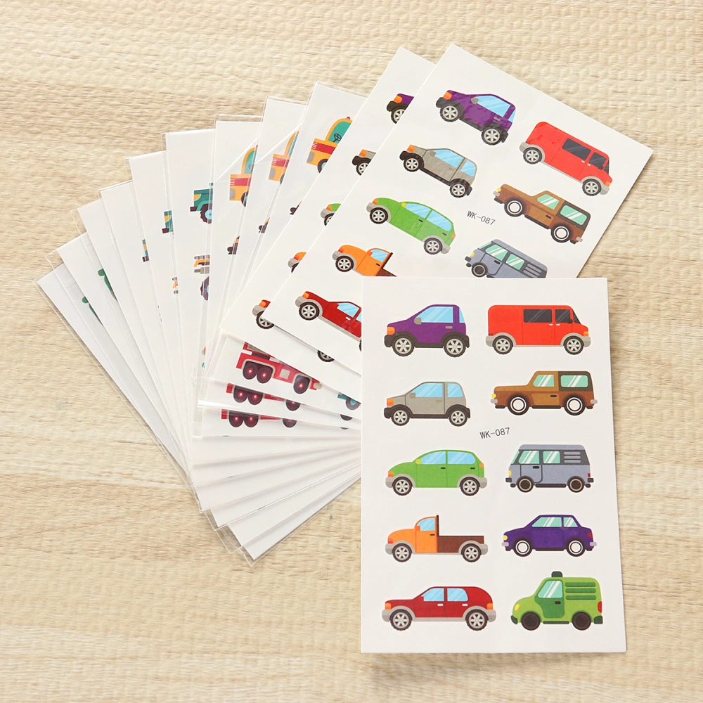 12 sheets Vehicle Temporary Removable Stickers Cartoon Car Party Favors for Kids Boys