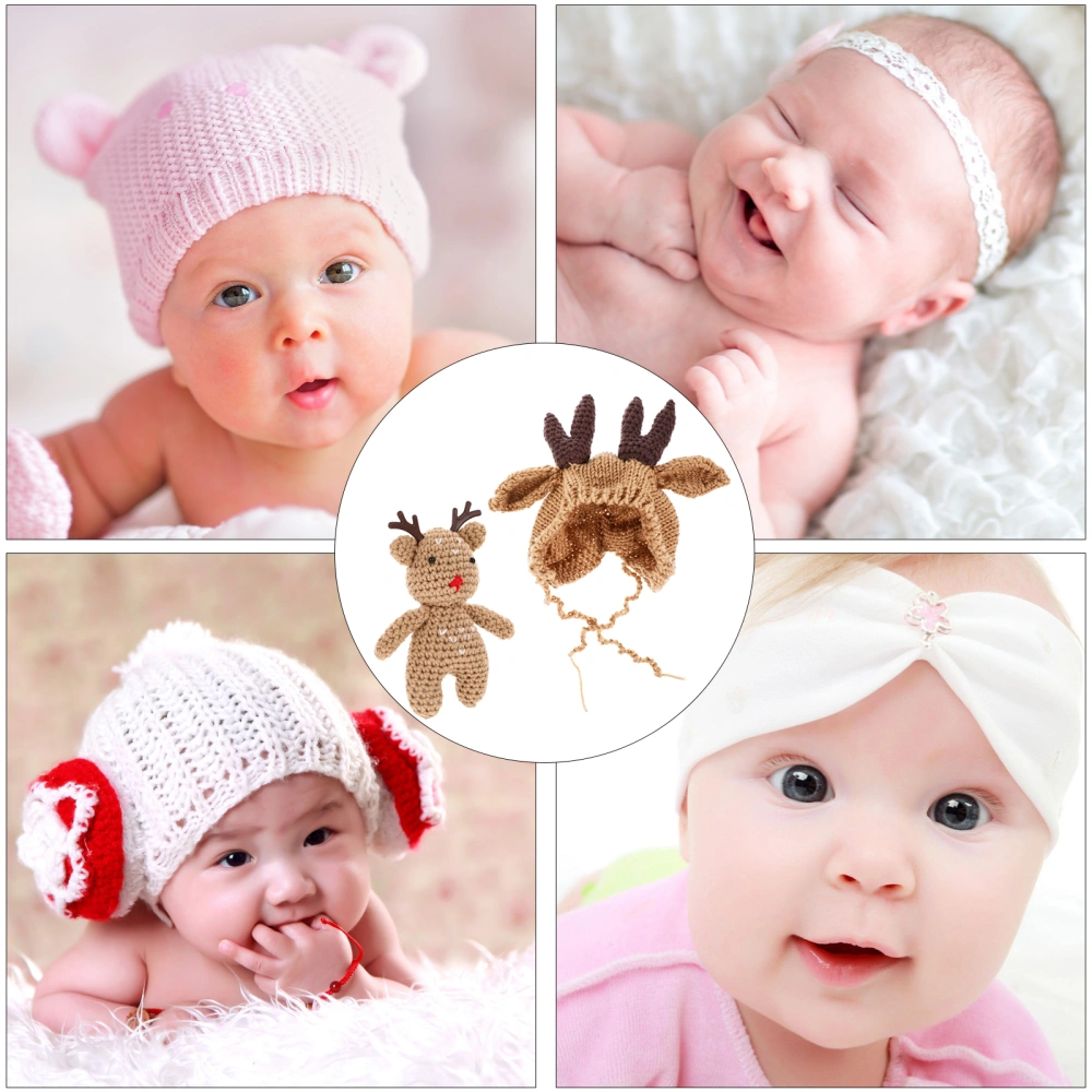 1 set Baby Winter Warm Knit Hat Adorable Antler Beanie Comfortable Wool Hat