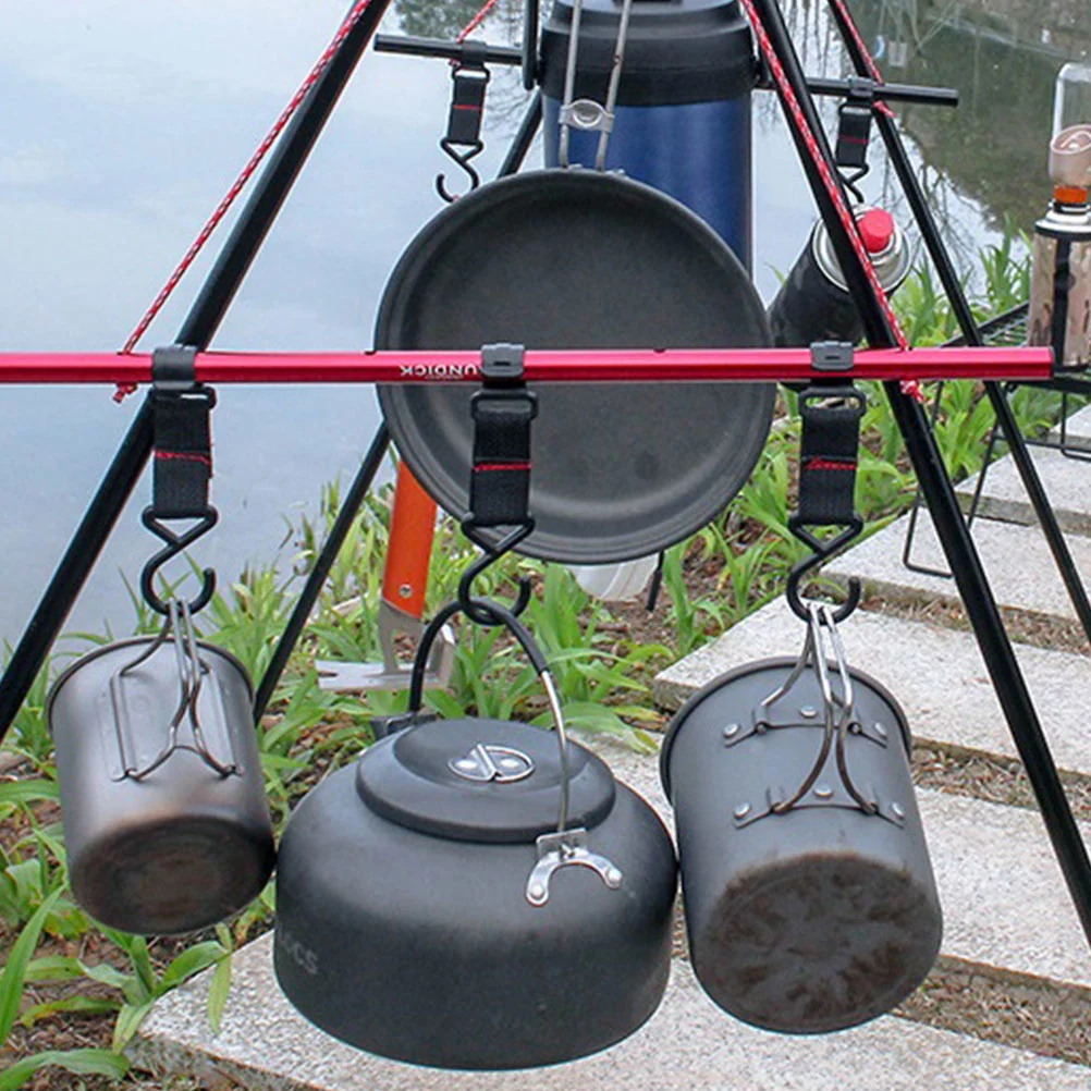 5Pcs Outdoor Camping Tent Pole Hooks S-shaped Storage Rack Hooks (Black)