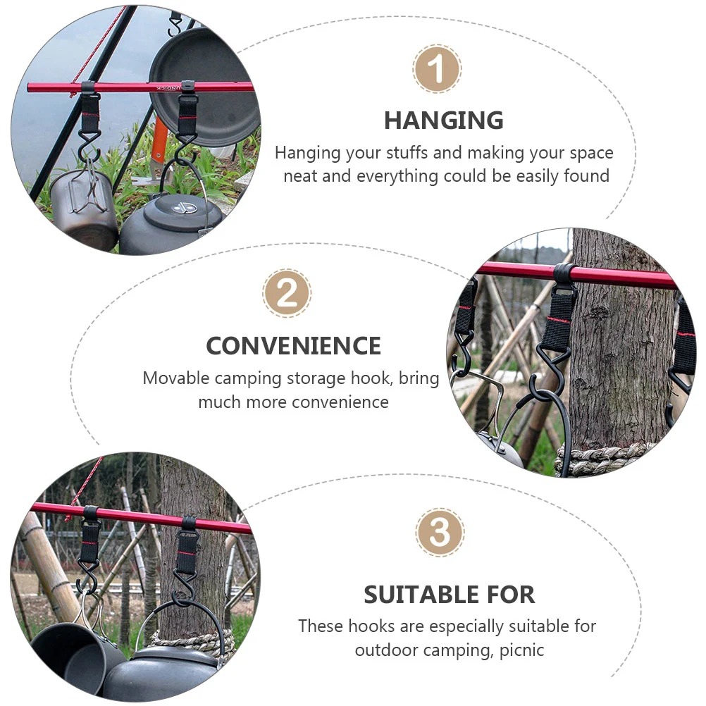 5Pcs Outdoor Camping Tent Pole Hooks S-shaped Storage Rack Hooks (Black)