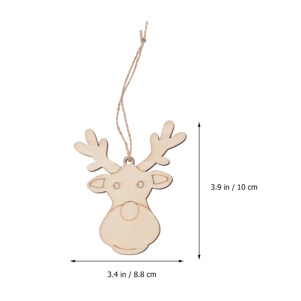 10pcs Reindeer Head Design Hanging Pendant Christmas Wooden Hanging Tag Decorative Props Christmas Supplies with Hemp Rope for Tree Home Garden Yard