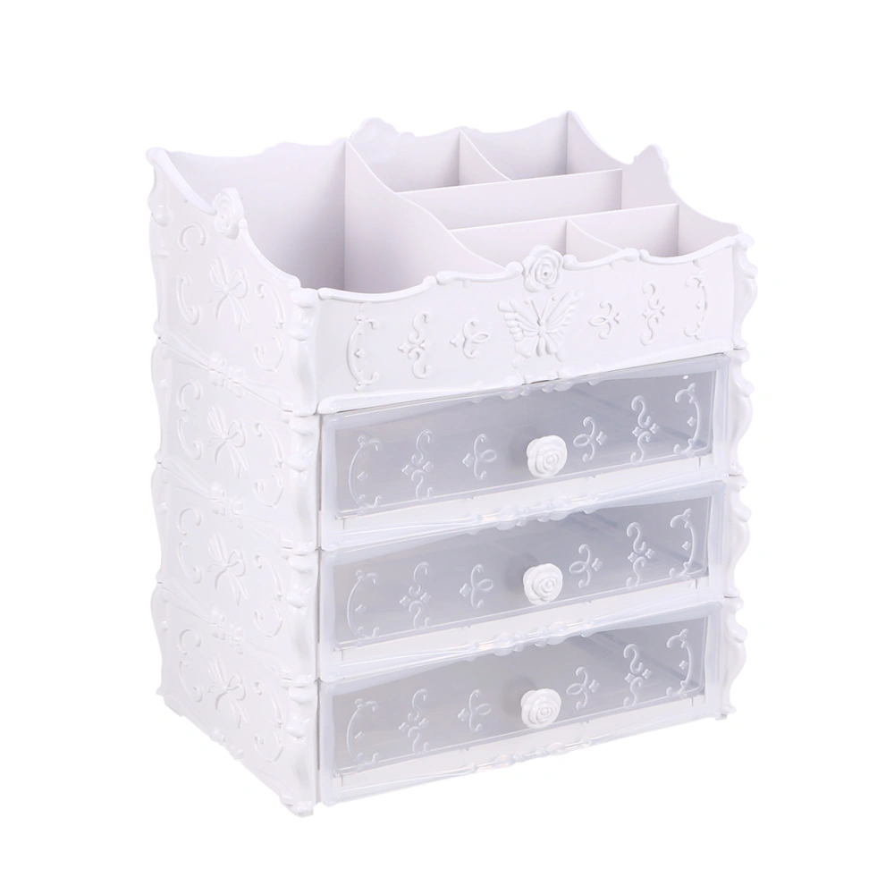 3-Tier Multifunctional Saving Space Desktop Comestics Toiletry Organizer Makeup Storage Box with Drawers (White)