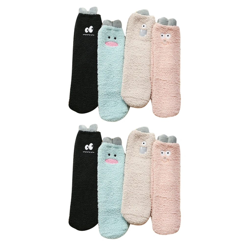 4 Pairs Cartoon Warm Floor Socks Slipper Socks (Black,Pink,Sky-blue,Khaki)