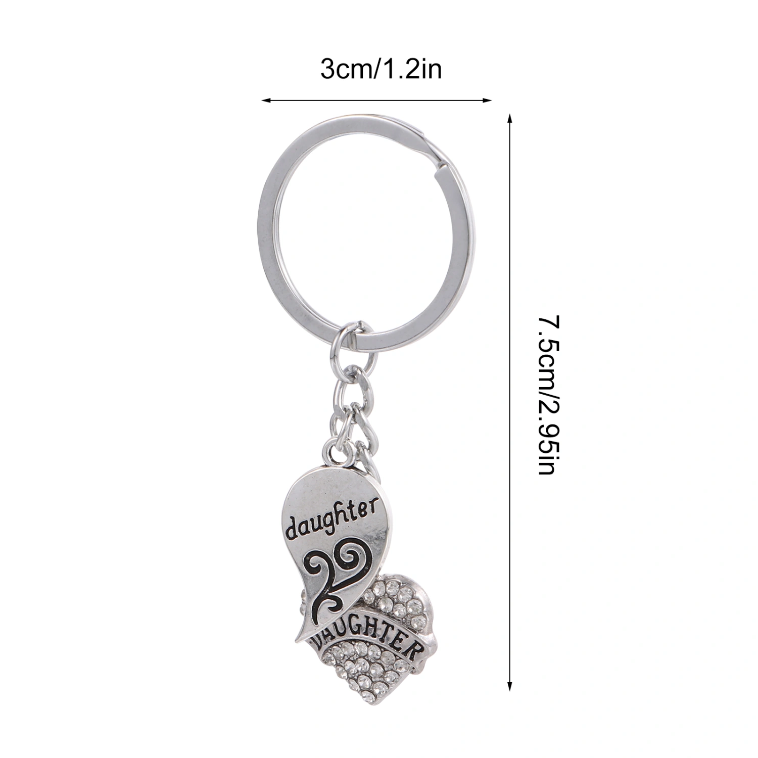 1 Pair Peach Heart Keychain Pendant Mother's Day Gift Letters Diamond Key Ring