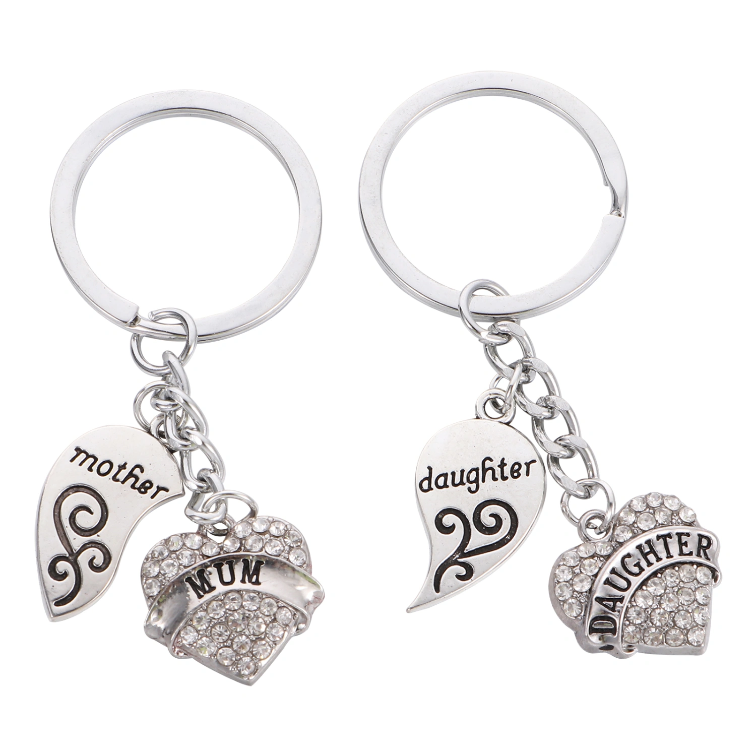 1 Pair Peach Heart Keychain Pendant Mother's Day Gift Letters Diamond Key Ring