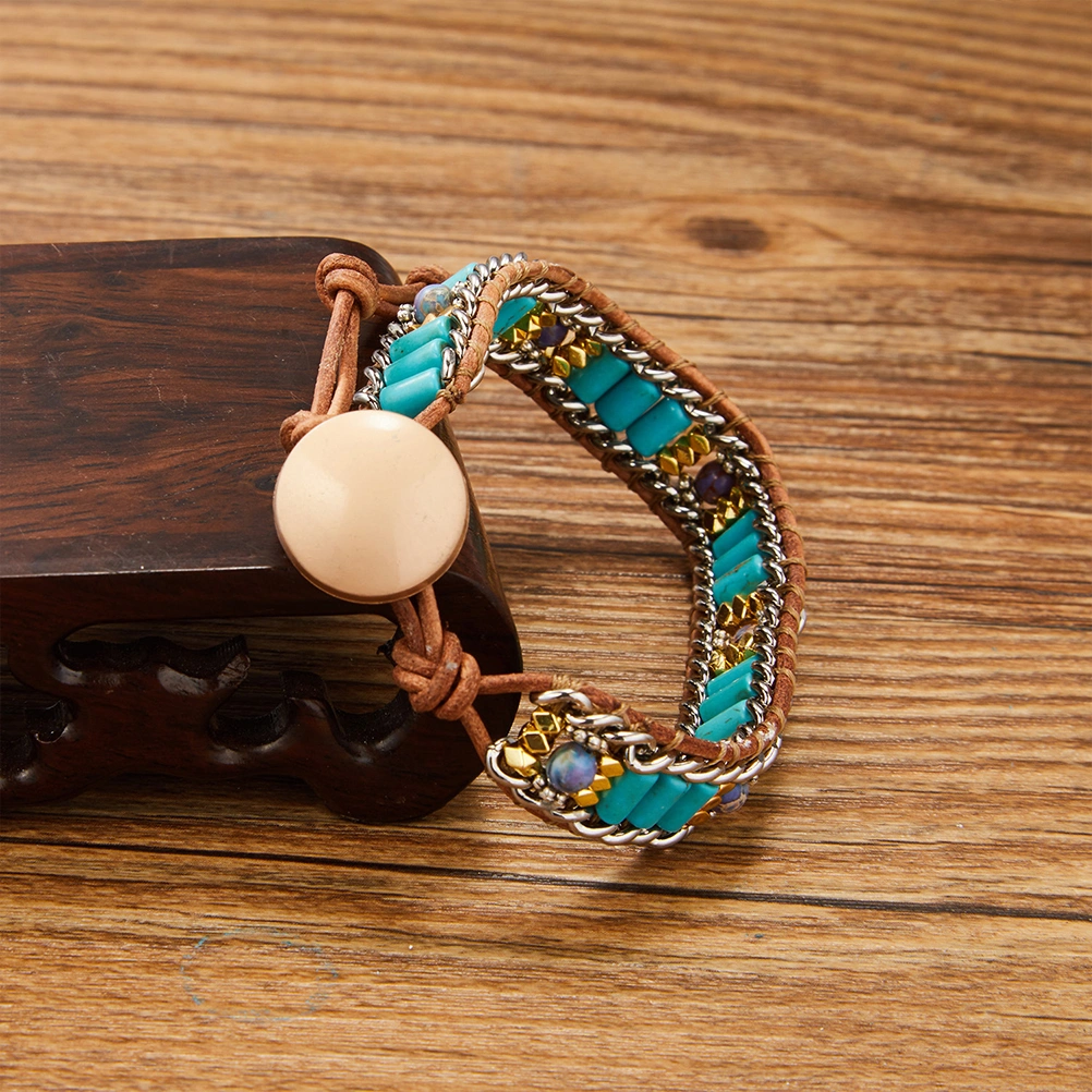 Ethnic Style Women Woven Natural Stone Bracelet Bangle Fashion Jewelry Gift