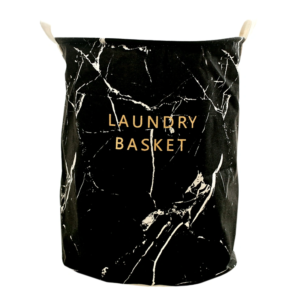 Printed Laundry Baskets Folding Marble Pattern Linen Fabric Laundry Organizing Basket(Black)