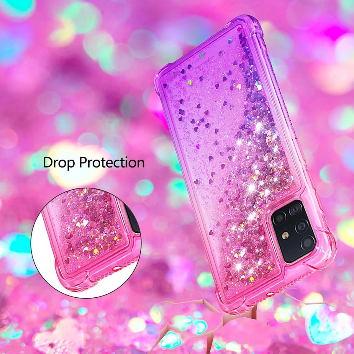 Heart Flowing Glitter Phone Case Flexible TPU Phone Case Compatible with A51 4G
