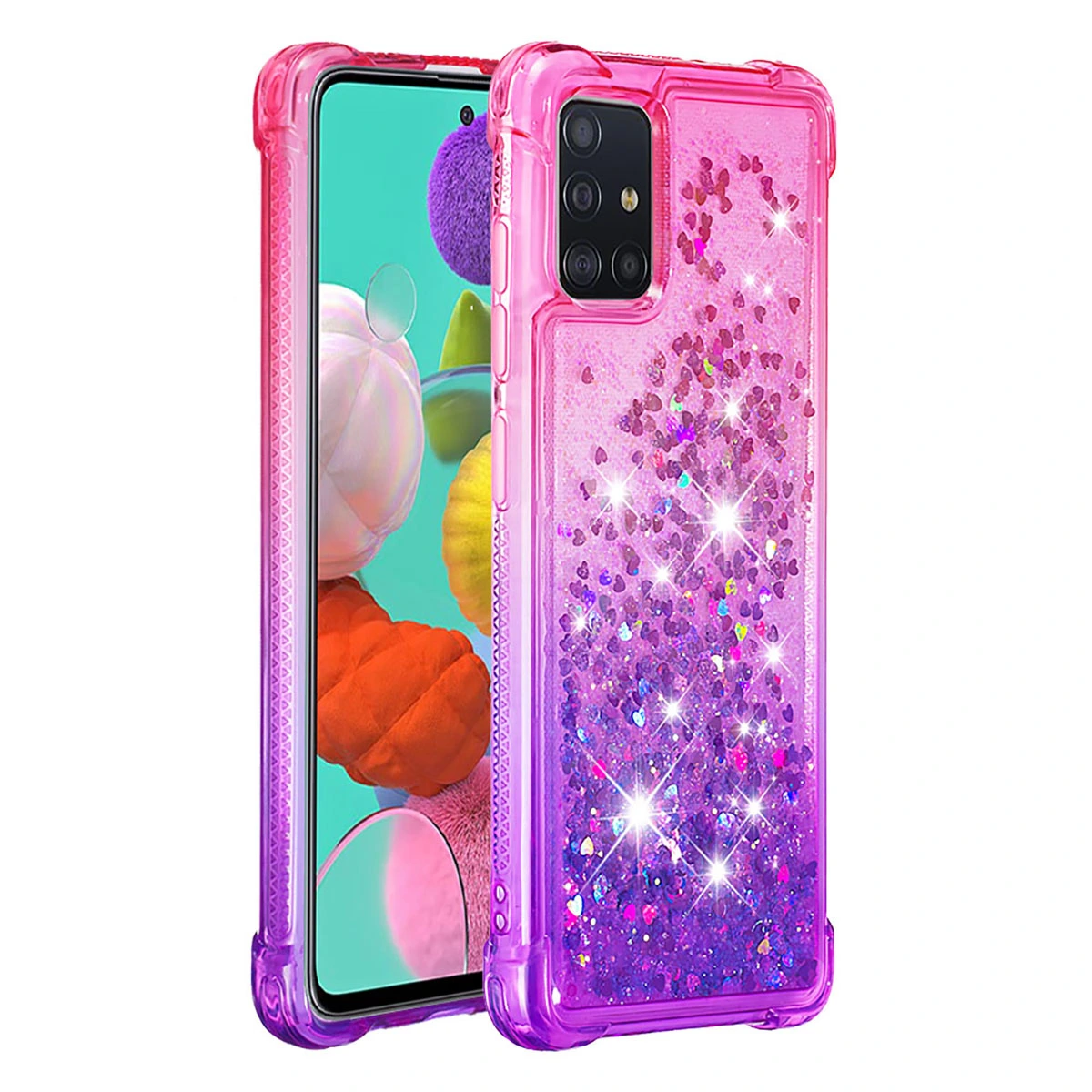 Heart Flowing Glitter Phone Case Flexible TPU Phone Case Compatible with A51 4G