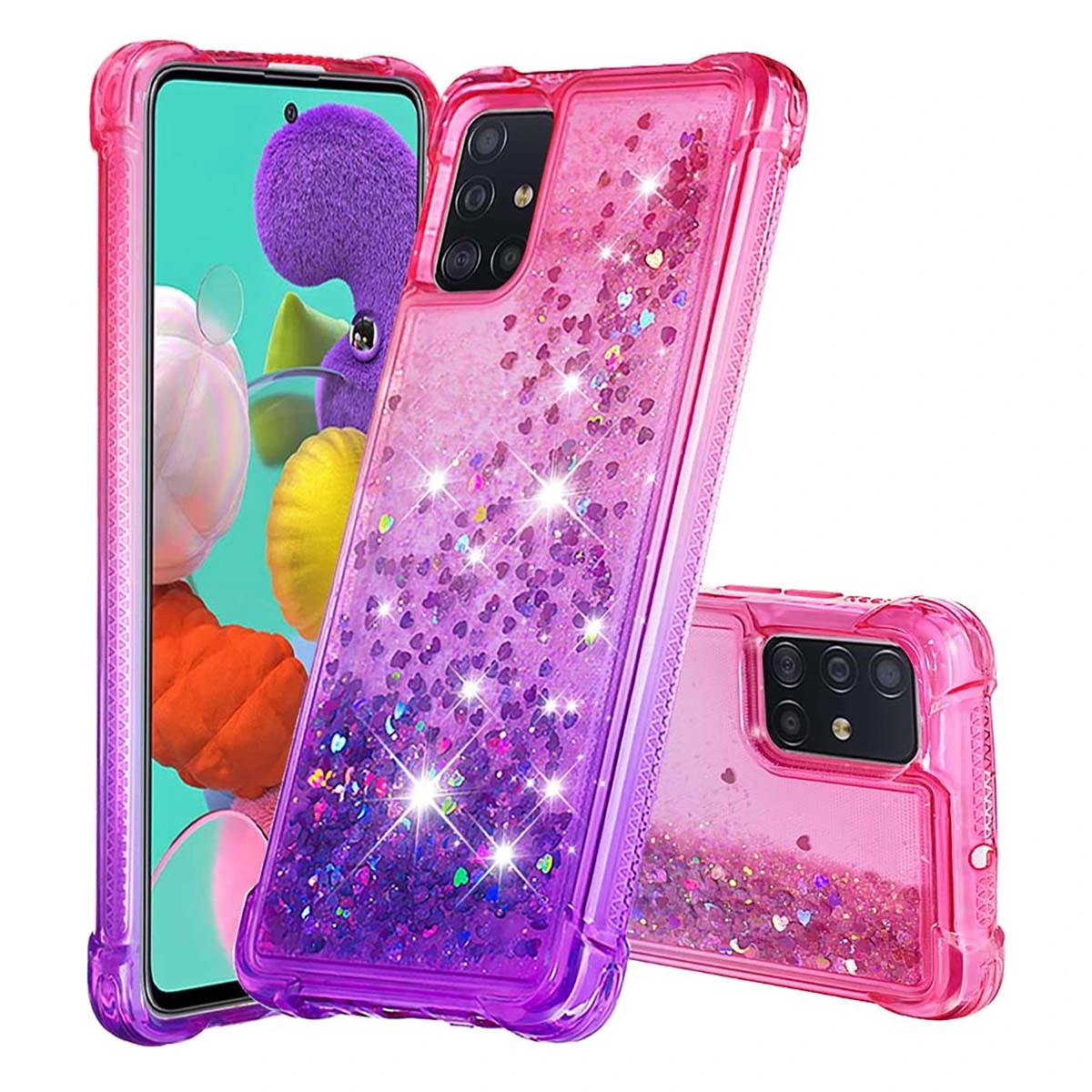 Heart Flowing Glitter Phone Case Flexible TPU Phone Case Compatible with A51 4G
