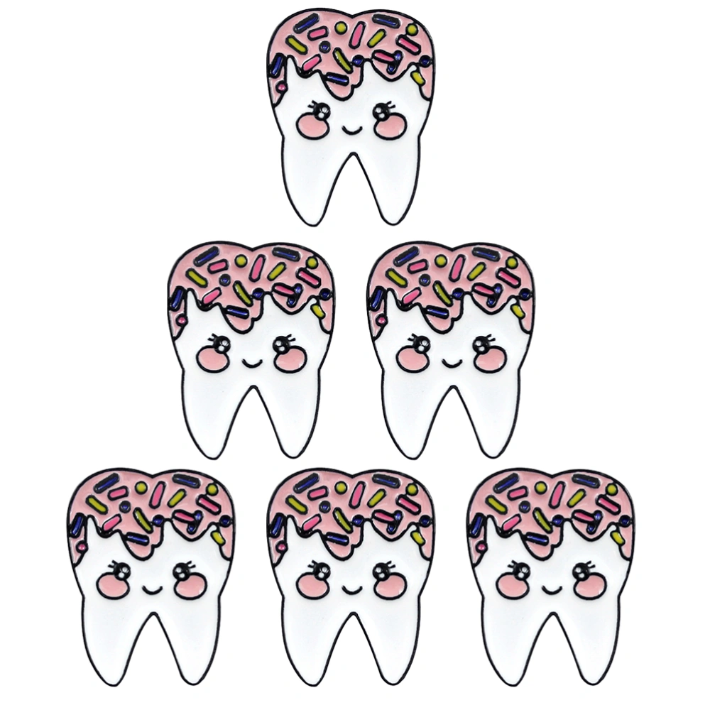 6pcs Teeth Shaped Brooch Creative Alloy Clothes Accessories Exquisite Breastpin for Women Girls