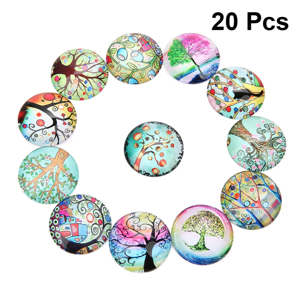 20PCS 25MM DIY Time Glass Decals Creative DIY Glass Patches Round Shape Tree Glass Interface Stylish DIY Tree Pattern Glass Patches for DIY Crafts Making (Mixed Color)