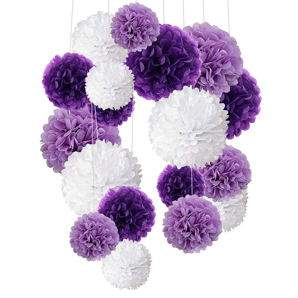 1 Set of 18PCS Paper Flower Ball Honeycomb Ball Paper Flower Set Showcase Ceiling Decoration Festival Party Layout Decor for Home Bar Shop Mall Decor (8, 10, 12 Inch, Light Purple, Dark Purple, White Style)