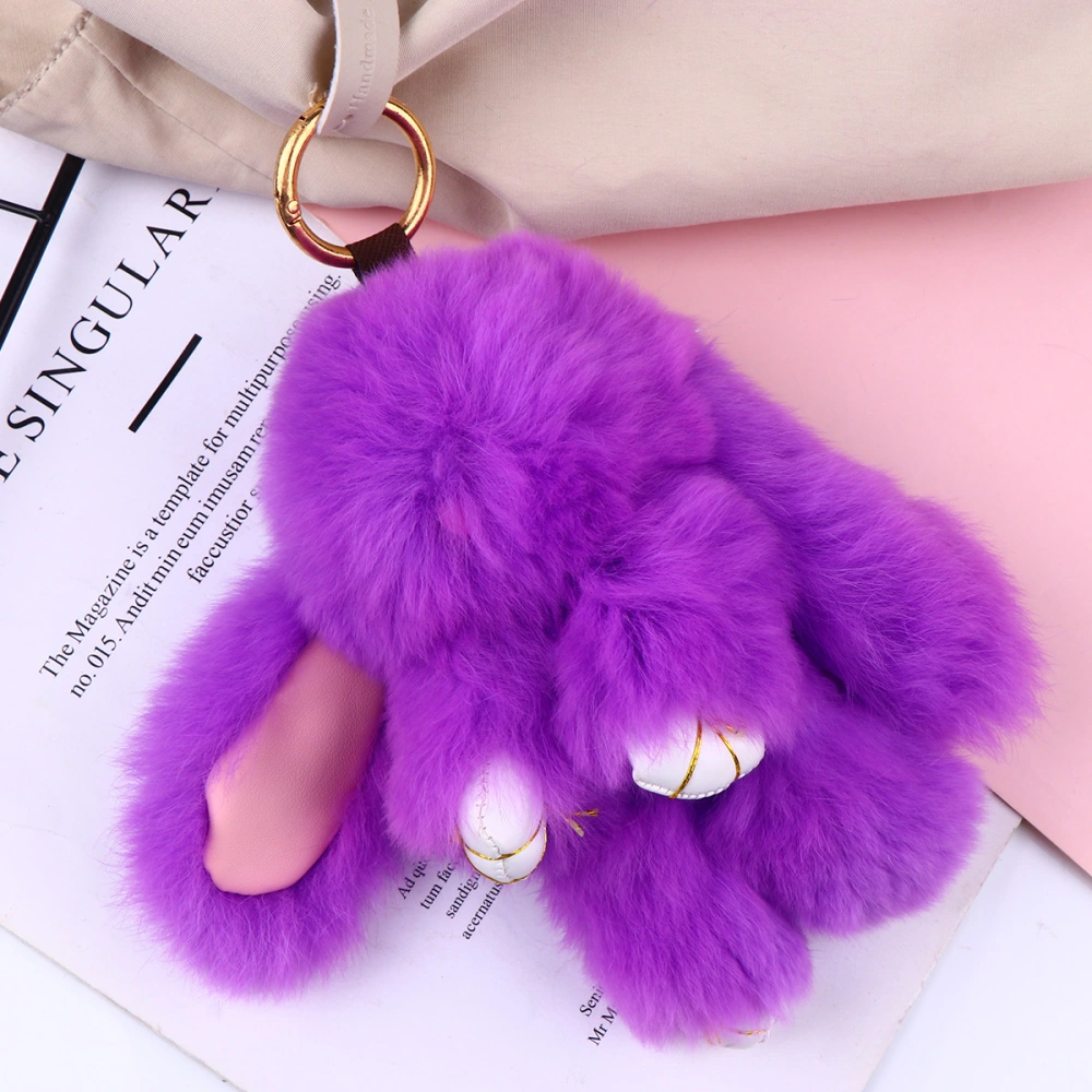 Plush Bunny Pendant Lovely Rabbit Keyring Fluffy Keychain Bag Decoration Gift for Women (Taro Color)