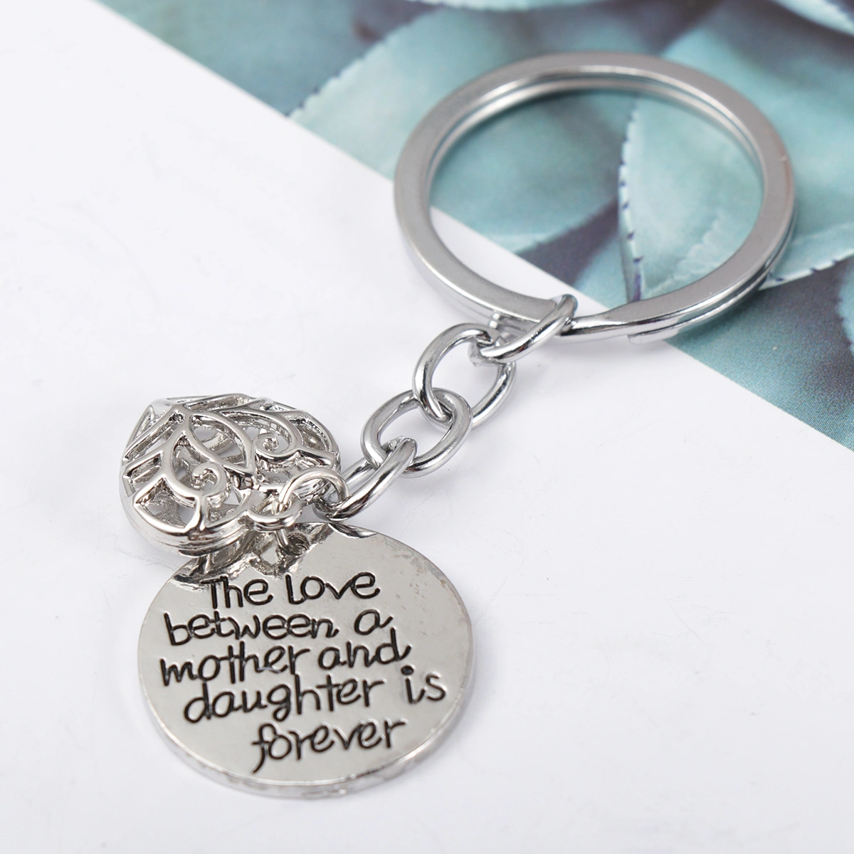The Love between a mother and daughter is forever Key Chain Hollow Love Heart Pendant Keychain Key Ring for Mother's Day Gift