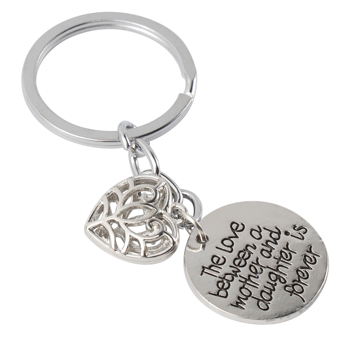 The Love between a mother and daughter is forever Key Chain Hollow Love Heart Pendant Keychain Key Ring for Mother's Day Gift