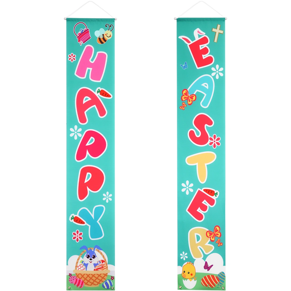 Amosfun 2PCS Happy Easter Porch Sign Door Banner Easter Decoration for Party Home