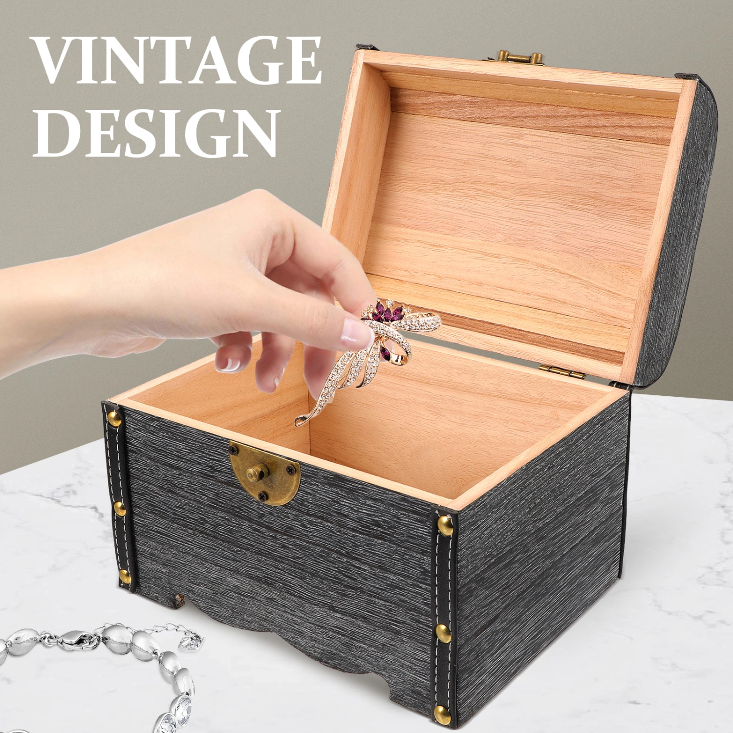 Jewelry Box Wooden Trinket Box Jewelry Storage Case Retro Sundries Organizer