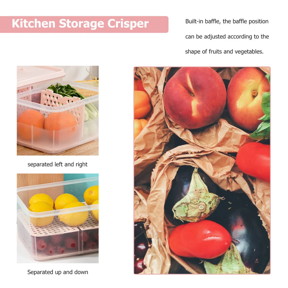 Refrigerator Storage Box Kitchen Food Container Compartment Storage Crisper (Pink, Large Size)