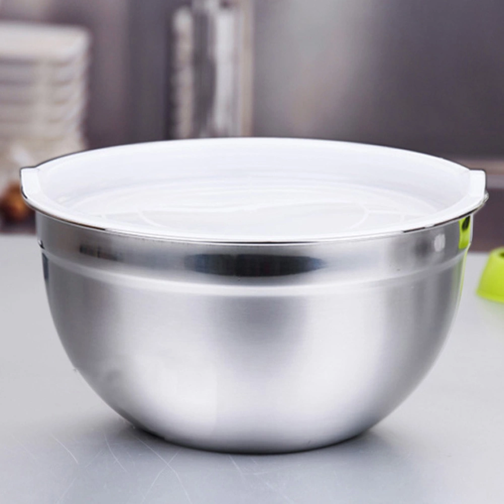 18CM Stainless Steel Mixing Bowl Deepened Fruit Salad Bowl Egg Beating Container with  Lid for Restaurant Home