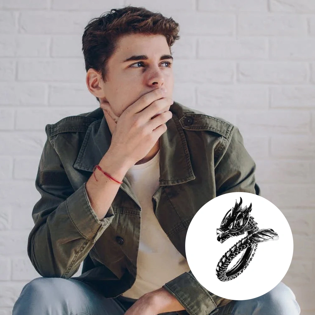 1Pc Retro Man Ring Dragon Shaped Opening Ring Ethnic Style Hand Decoration