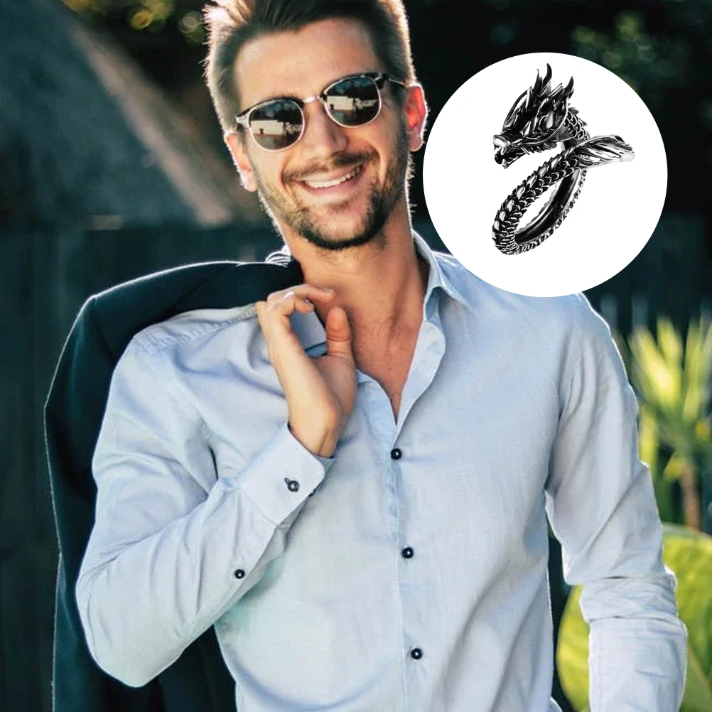 1Pc Retro Man Ring Dragon Shaped Opening Ring Ethnic Style Hand Decoration