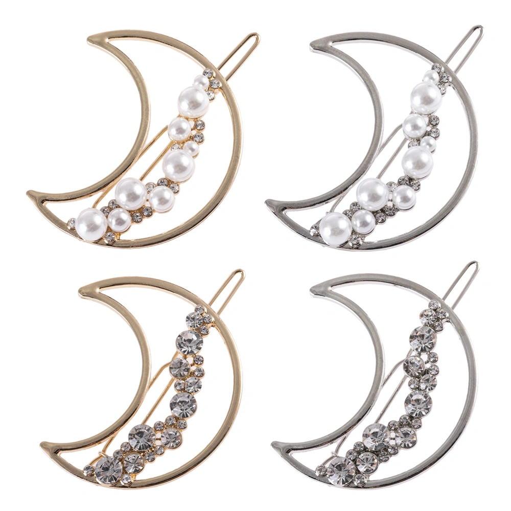 4pcs Hollow Moon Hair Barrettes Pearl Rhinestone Hairpins Women Hair Accessories