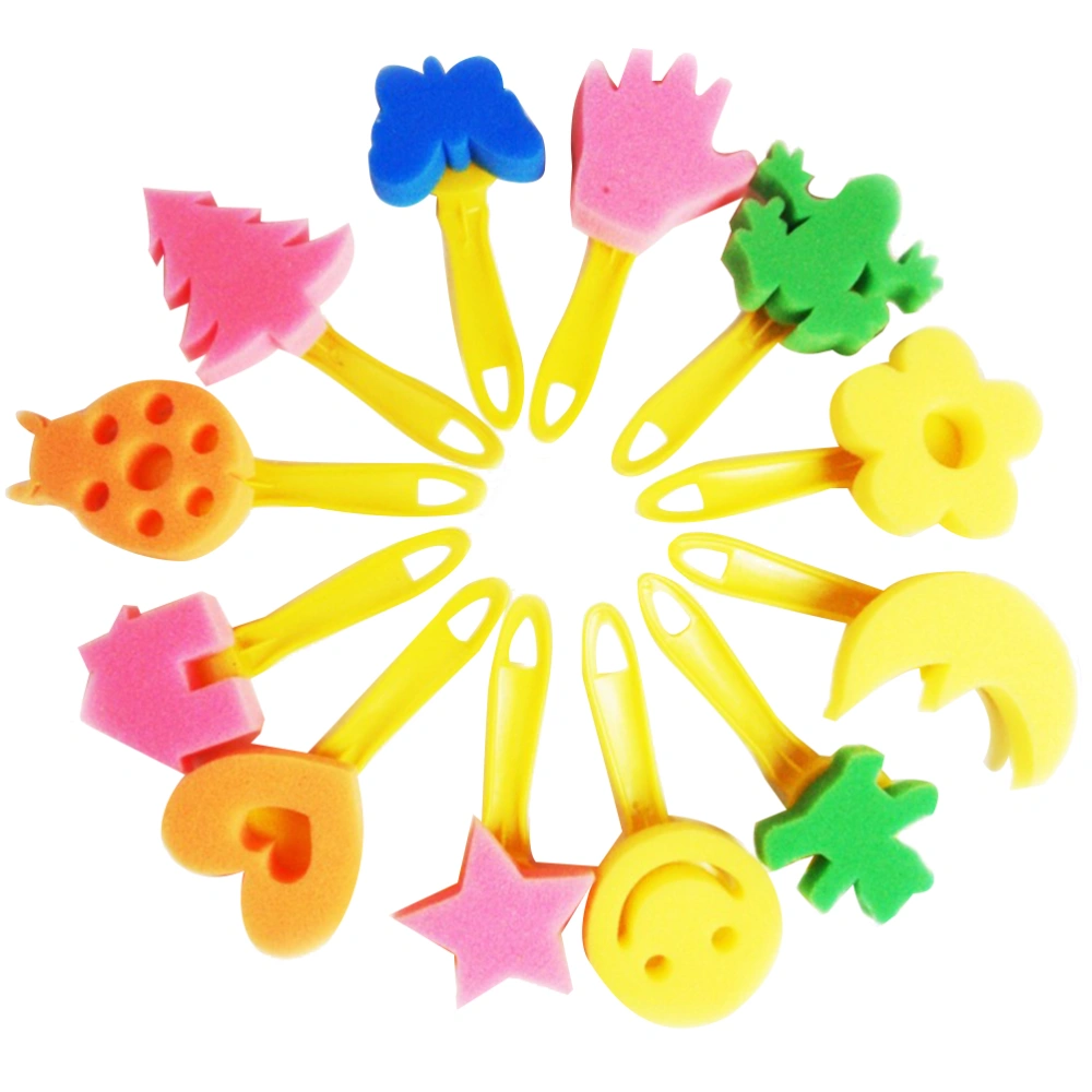 12pcs Painting Sponge Brushes Set Creative Flower Stamp DIY Art Painting Brush Tools with Roller Round Flat Brushes for Kids Children Drawing