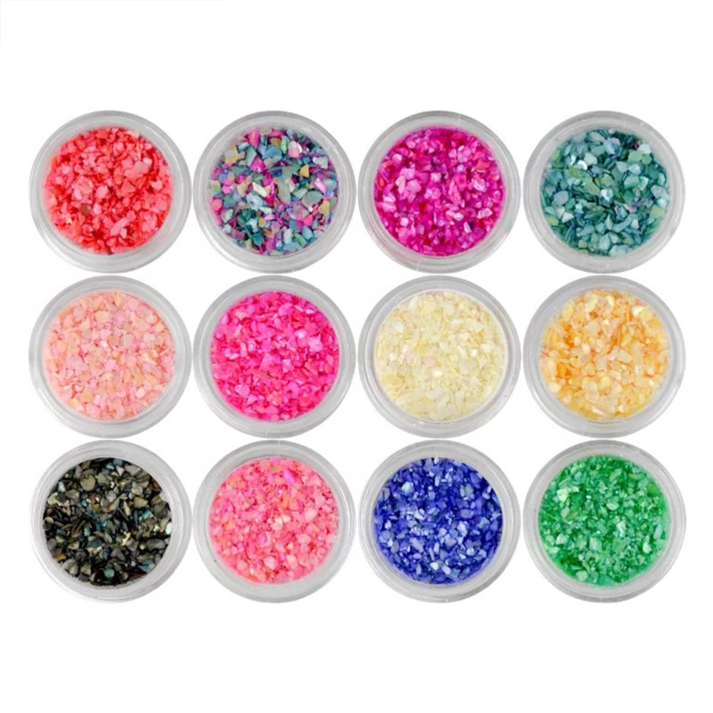 12pcs Nail Art Shell Powder Kit Manicure DIY Powder Nail Decoration for Women Lady (Mixed Color)