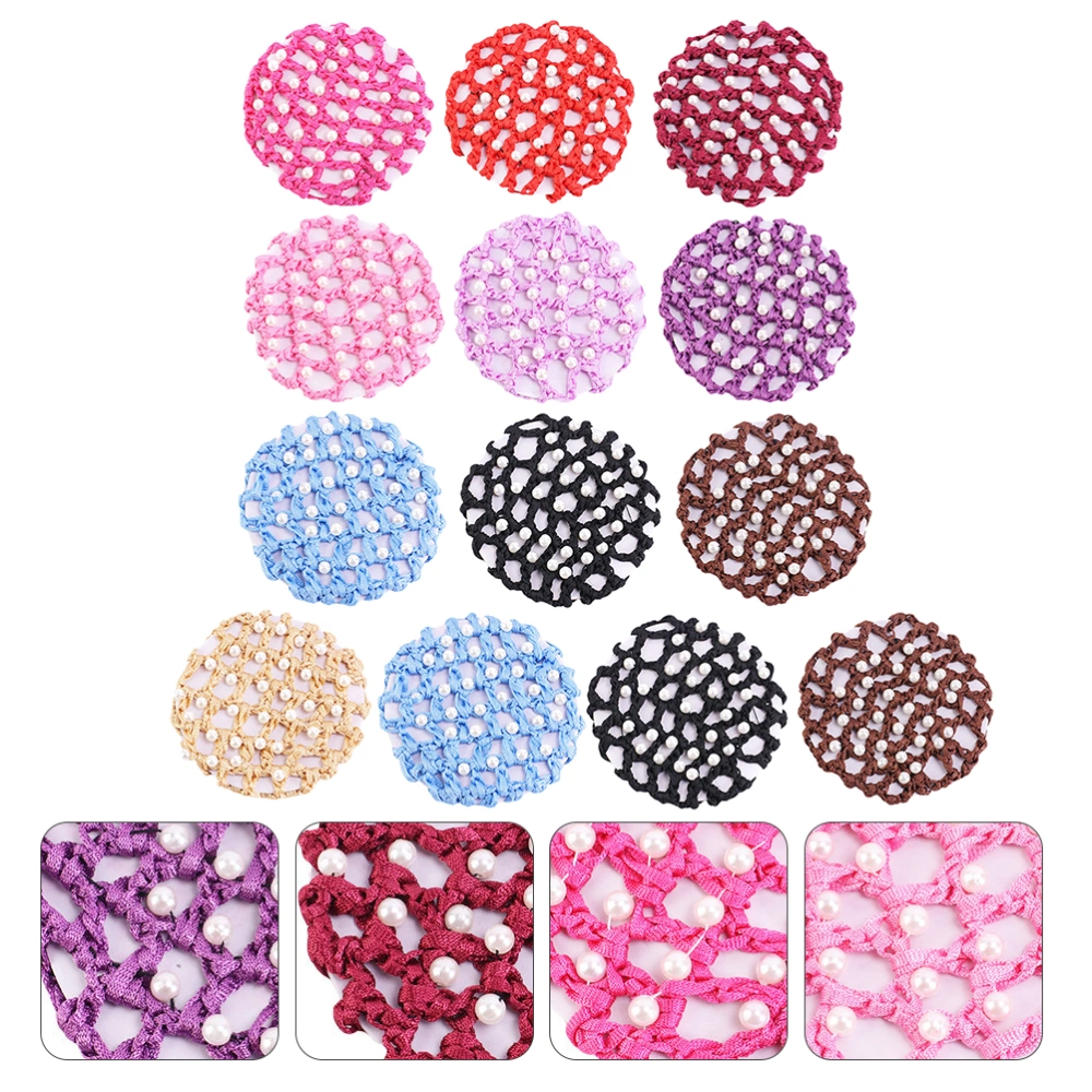 13pcs Mesh Crochet Hair Net Girl Hair Net Elastic Women Hairnet (Assorted Color)